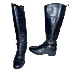 Tory Burch Brita Tall‎ Riding Boot Black Leather Harness Zip Up Knee High Size 9